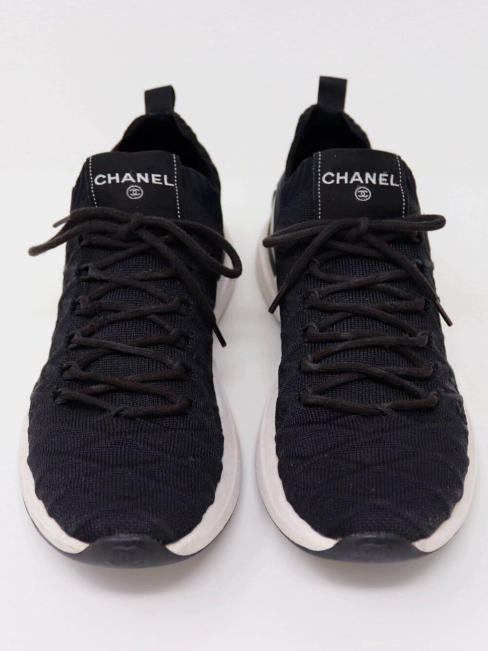 Chanel Tennies 39 Black Fabric Quilted Logo Matelasse Knit Sneakers - Picture 12 of 15